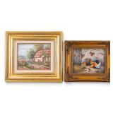 Oil on Board Paintings (2) 1 w/ Chickens