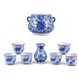 Asian Blue & White Porcelain Grouping (8 Pc)