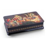 Russian Lacquered Hand-Painted Figural Box