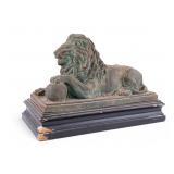 Bronze Lion Sculpture on Wooden Plinth