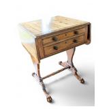 Unusual Yew / Mahogany Work Table w/ Drop Leaf