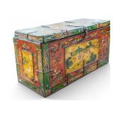 Antique Painted Leather Covered Tibetan Trunk