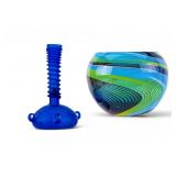 Blue Art Glass Bowl and Unusual Vase