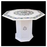 Marble Pedestal Table with Stone Inlay