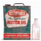 Vintage Motor Oil Tin, Glass Bottle