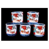 Set of 5 Japanese Imari Porcelain Sake Cups