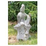 Asian Seated Kwan Yin Stone Garden Sculpture