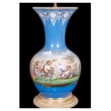19th C Opaline Hand Painted Lamp Conversion