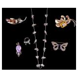 Sterling Silver Brooches, Ring, and More