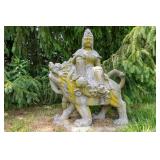 Antique Garden Sculpture Kwan Yin Riding a Lion
