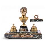 Empire Bronze & Marble Figural Inkwell Set