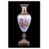 French Sevres Style Hand-Painted Vase, Signed