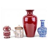 Chinese Sang De Boeuf & Blue & White Vases