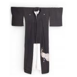 Vintage Silk Peacock Kimono, Mitsukashiwa Crest