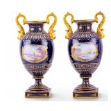 Antique Cobalt French Sevres Porcelain Urns (2)
