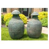 Pair of Monumental Nepalese Metal Water Jars