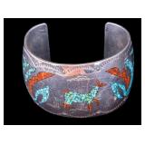 Signed Sterling Nat. Am. Cuff Coral and Turquoise