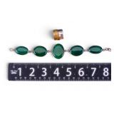 Green Glass Bracelet and Sterling Silver Ring