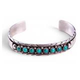 Signed Sterling Turquoise Bead Native American Cuf