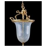 Vintage Brass Pendant Lamp w/ Opalescent Shade