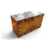Antique Painted Leather Covered Tibetan Trunk