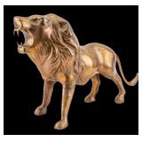 Large Brass Roaring Lion Sculpture