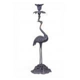 First Half 20C Bronze Crane Candlestick