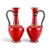 Pair of Bohemian Cased Glass Ewers