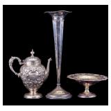 Vintage Silver Plate Vase, Compote, & Coffee Pot