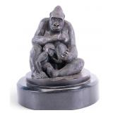 Bronze & Marble Gorilla and Child Sculpture