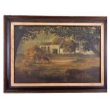 Large Landscape & Cows Oil on Canvas signed