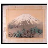 Japanese Mt. Fuji Watercolor on Silk