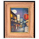 Hisao Kyoto Night Street Scene Oil Painting