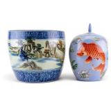 Vintage Chinese Fish Bowl Planter and Ginger Jar