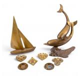 Hollow Bronze Dolphin Sculpture, Brass Ash Trays