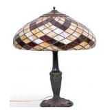 Art Nouveau Iris Table Lamp & Slag Glass Shade