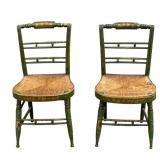 2 Antique 19th C Hitchcock Style Rush Seat Chairs