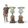 Pair Neoclassical Cast Iron Lion Head Urns ~5' H