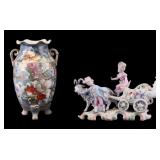 Bisque Porcelain Statuette and Hand Painted Vase