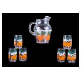 MCM Anchor Hocking Orange Juice Pitcher & Glasses