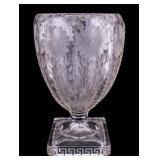 Large Acid Etched Floral Art Glass Vase