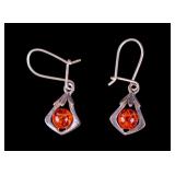 Amber and Sterling Silver Earrings