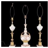Brass & Art Glass Lamps, Porcelain Painted Lamp