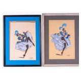 Pair of Framed Can-Can Dancer Watercolors