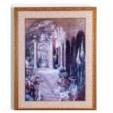 Large Framed Art Poster after Dulon, Garden  Scene