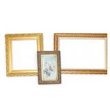 Two Gilt Wood Frames + Floral Oil on Board