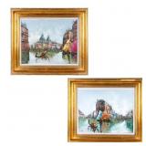 Pair of Mid Century Venetian Canal Oil Paintings
