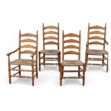 4 Oak Ladder-Back Rush-Seat Arm / Side Chairs