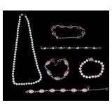 Vintage Bracelets and Pearl Necklace, 14K Clasp
