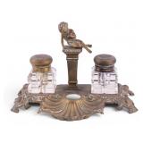 Victorian Bronze Shell Form Double Inkwell